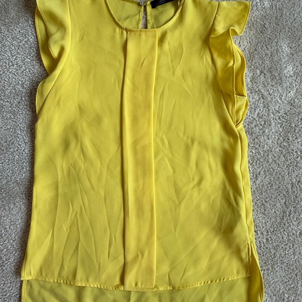 Zara Yellow Flutter Sleeve Blouse